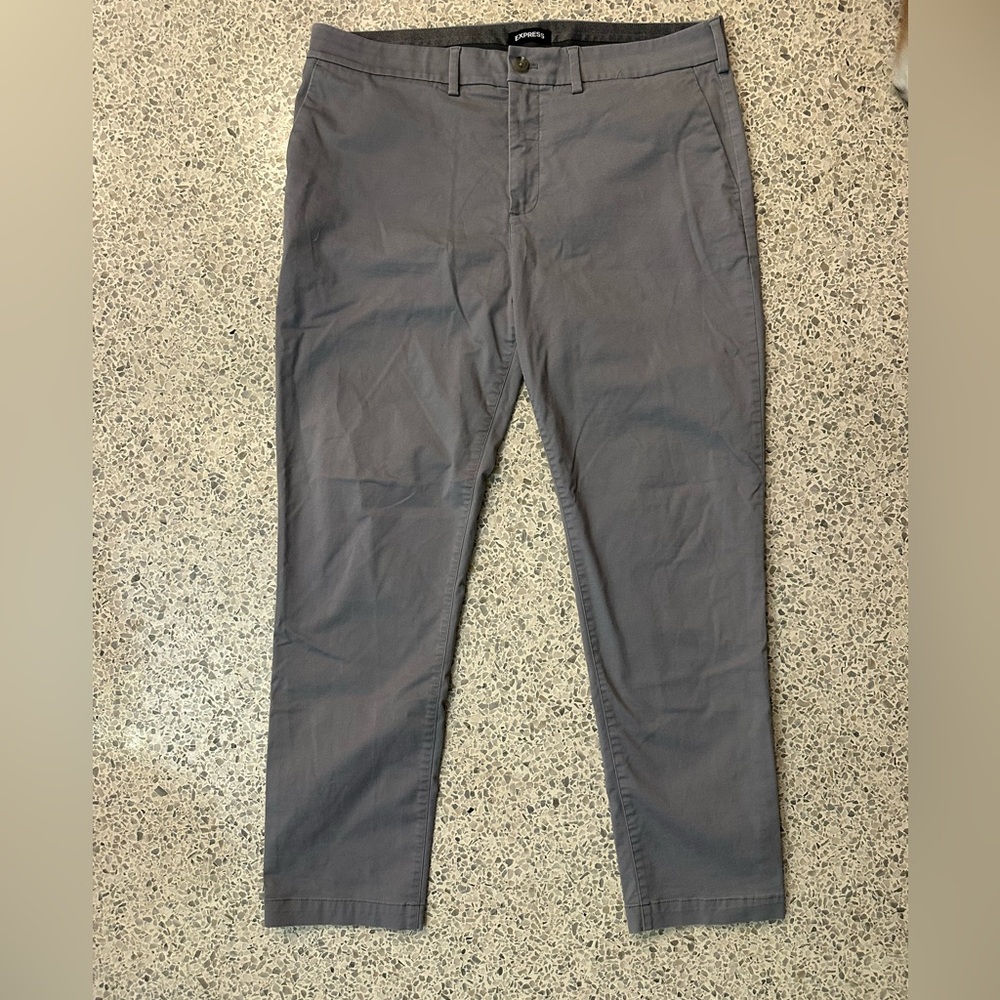 Express Men’s Charcoal Slim Fit Chinos – Modern Stretch Pant, 36 X 32